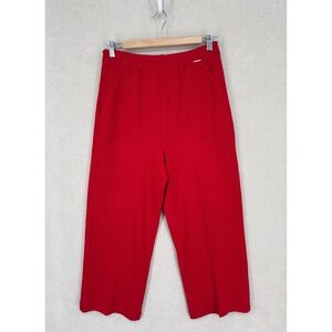 St. John Sport Pants M Red Santana Knit Wool Blend Pull On Wide Leg Cropped
